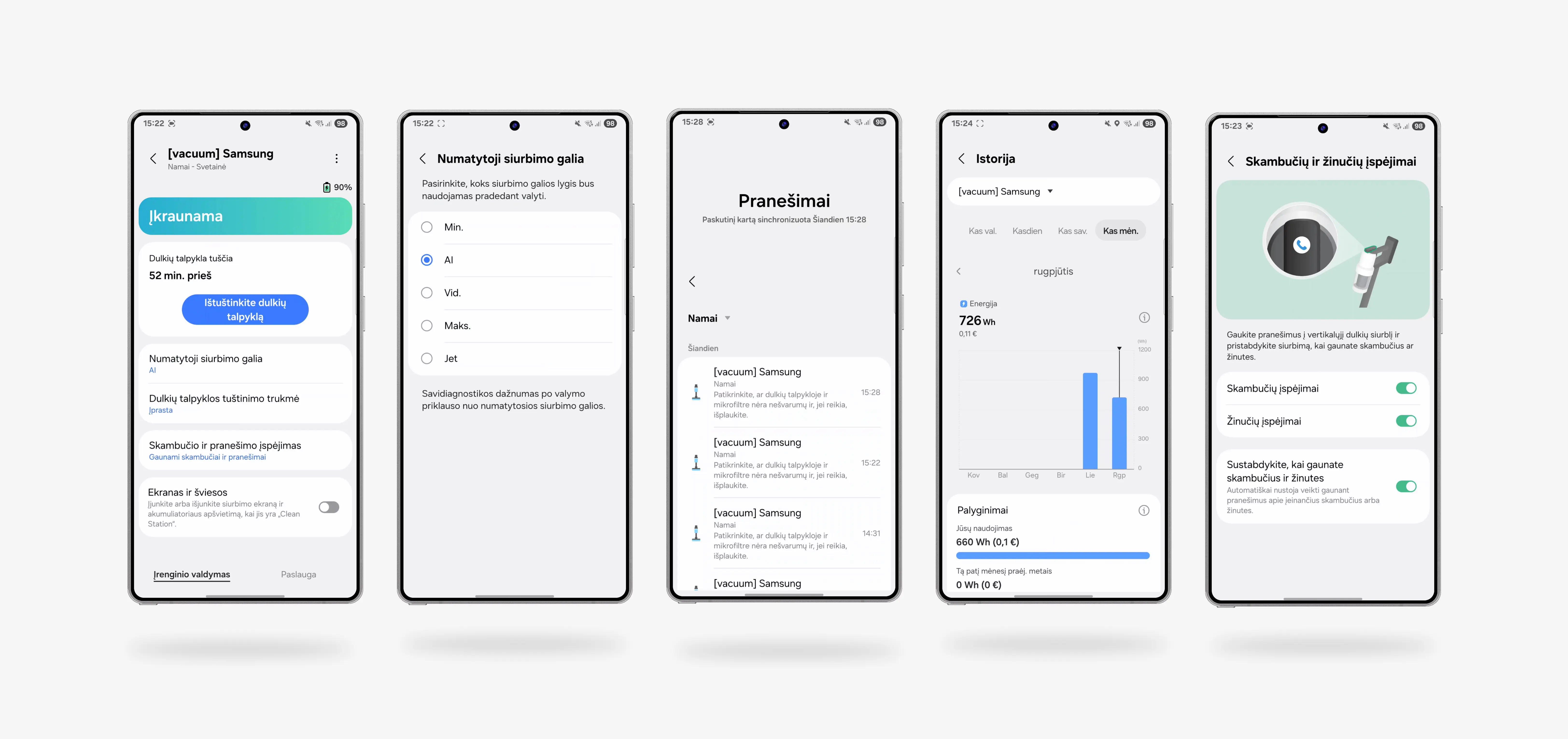 Siurblio valdymas per SmartThings programėlę